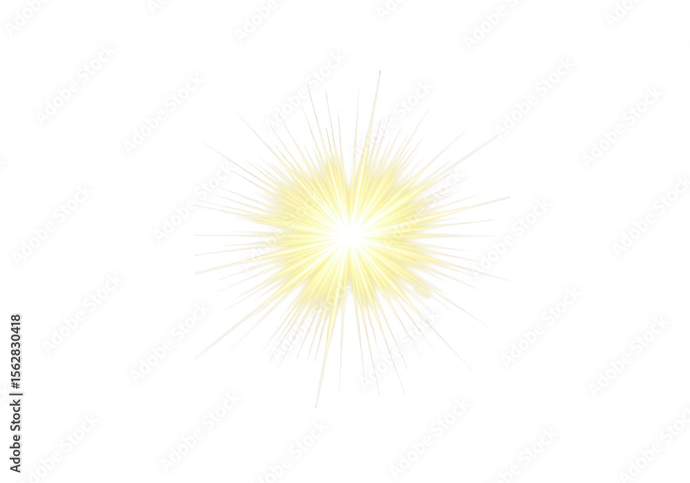 Fototapeta premium A bright yellow sunburst shines intensely, isolated on transparent background, radiating energy and warmth