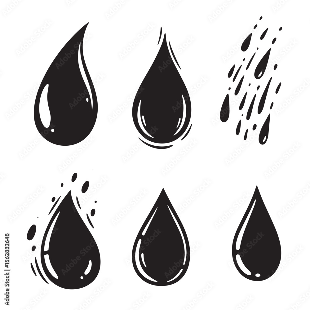 Black water drop ornament set illustrations in diverse styles for design projects Black water drop ornament set illustrations in diverse styles for design projects