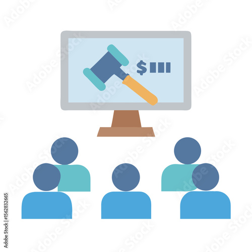 Online auction concept illustration showing bidding with digital access