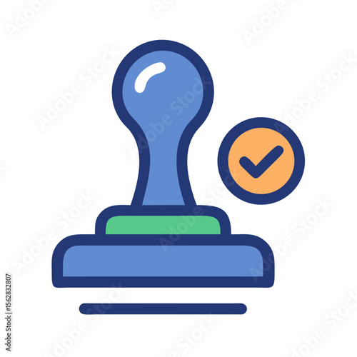 Approved stamp icon with check mark on black background