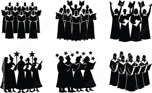 choir group singing silhouette on white background
