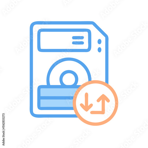 Floppy Disk Data Transfer Icon on Black Background