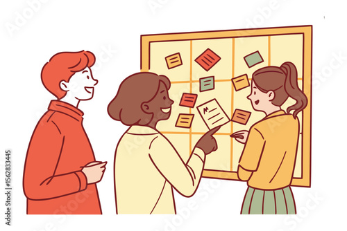 Brainstorming Session: Collaborative brainstorming in a workplace, with sticky notes on the wall, capturing a moment of teamwork and creative exchange.