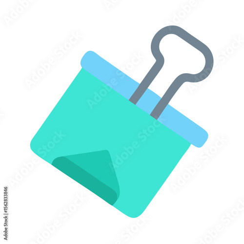 Teal binder clip isolated on black background illustration