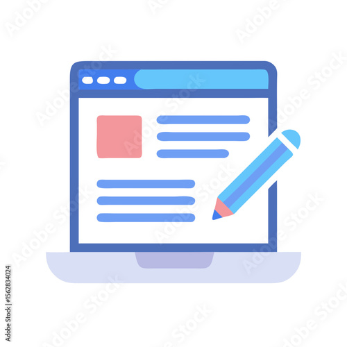 Laptop with article creation showing writing and design concept