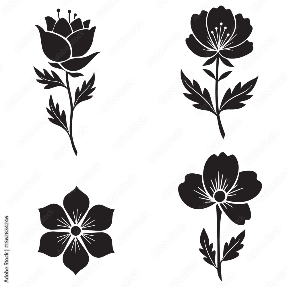 Obraz premium Elegant flower silhouettes set for design and decorative ornament purposes