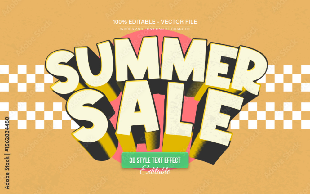 Fototapeta premium Summer Sale Retro Vintage 3D Text Effect Editable