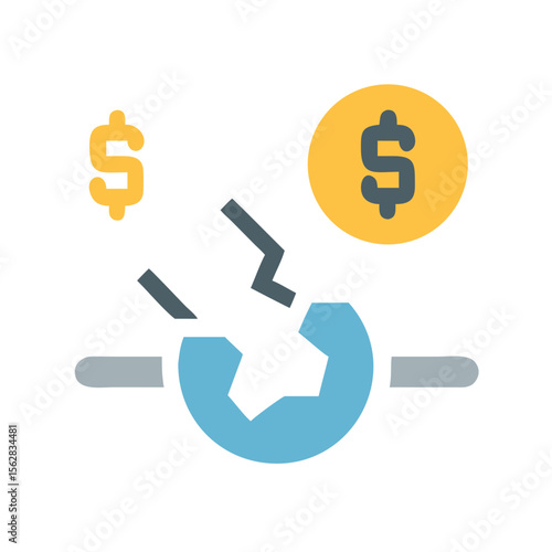 Broken economy, economic collapse, financial crisis, money problems concept