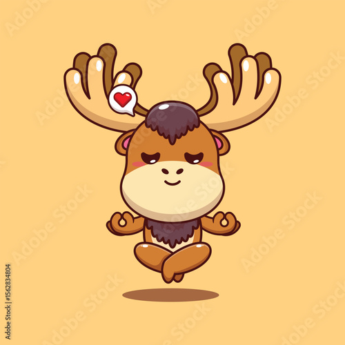 Cute moose doing meditation yoga cartoon vector illustration