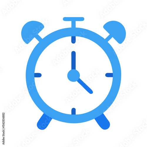 Minimalist blue alarm clock icon on black background illustration