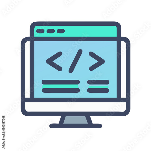 Free Download Computer screen with coding symbols flat vector illustration - GFXLoad