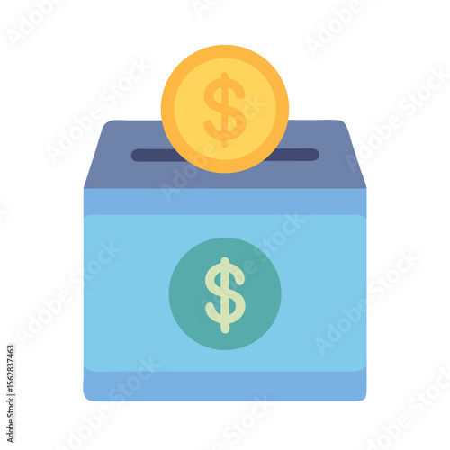 Donation box with dollar sign coin on black background