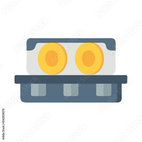 Two canned peach halves presented in simple cartoon style