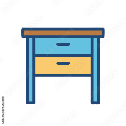 Illustration of two drawer nightstand on a black background