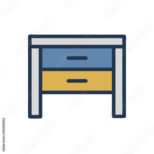 Minimalist nightstand illustration with two drawers on black background
