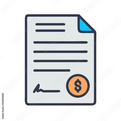 Financial agreement icon with dollar sign and signature