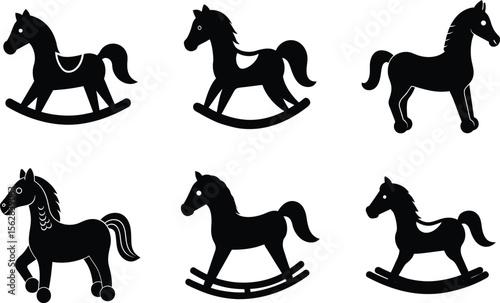 vintage rocking horse silhouette on white background
