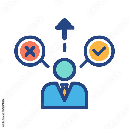 Decision making process depicted with check and cross marks