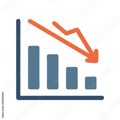 Declining bar graph with falling arrow on black background
