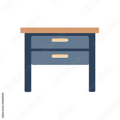 Blue nightstand with two drawers against black backdrop