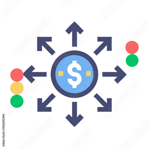 Financial outflow concept with dollar sign and arrows