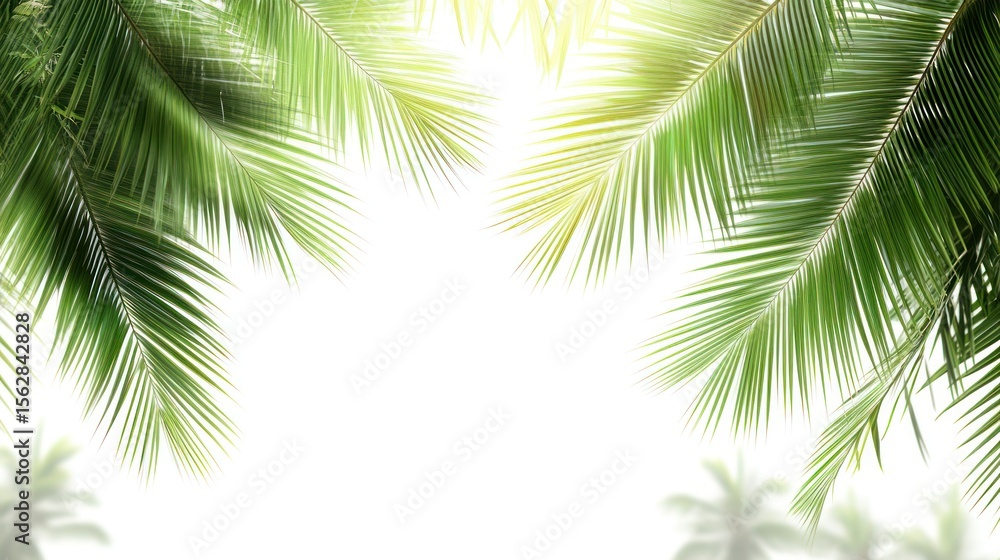 Fototapeta premium Palm fronds against a bright white background
