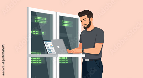 Focused IT Technician Working in a Server Room