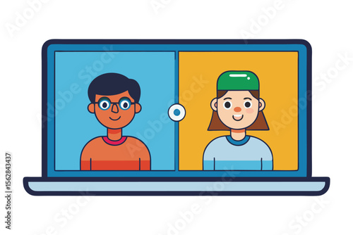 Virtual Connection: Two individuals engage in a video call on a laptop, fostering connection and conversation in a digital age.