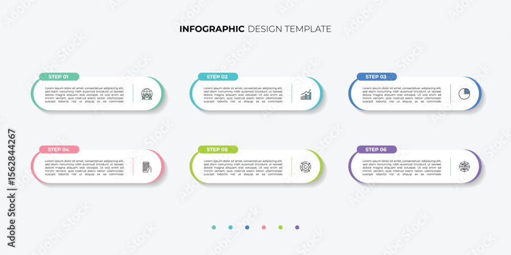 Business infographic template design. 6 options or steps timeline infographic design. Can be used for process diagram, presentations, workflow layout, flow chart, steps, banner. Business infographic template design. 6 options or steps timeline infographic design. Can be used for process diagram, presentations, workflow layout, flow chart, steps, banner.