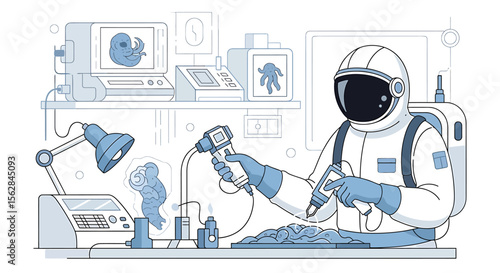 Space Lab Scientist Examining Extraterrestrial Life Sample