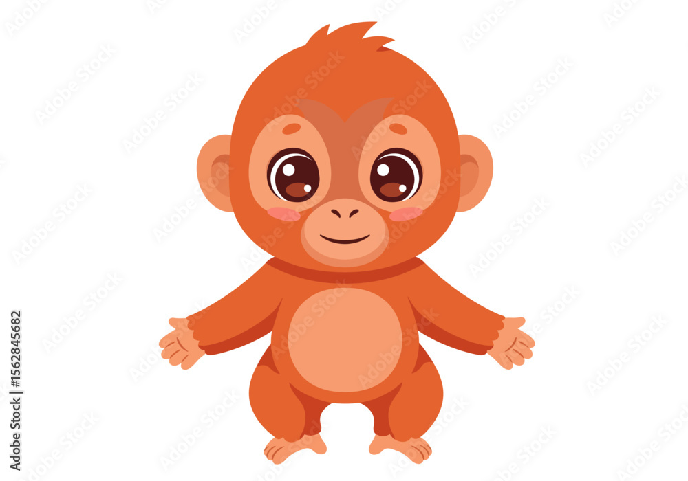 Fototapeta premium A cute cartoon orangutan standing with a cheerful expression