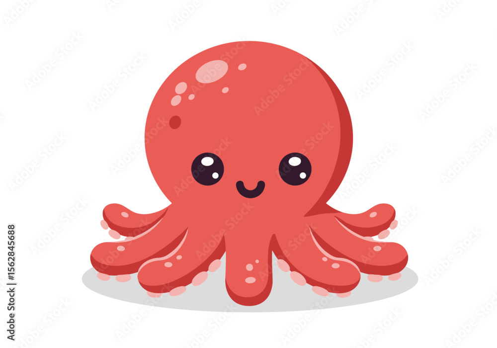 Fototapeta premium A cute cartoon octopus with big eyes eight tentacles and a big round head