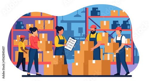 Warehouse Workers Efficiently Managing Inventory and Packages