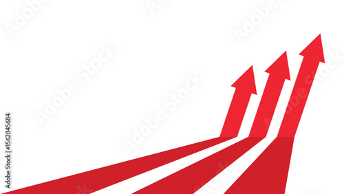 3 red business arrows in a row slanted pointing up