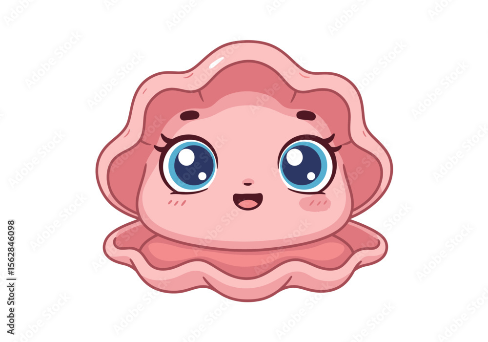 Obraz premium A pink cartoon clam with big blue eyes and a cute smile