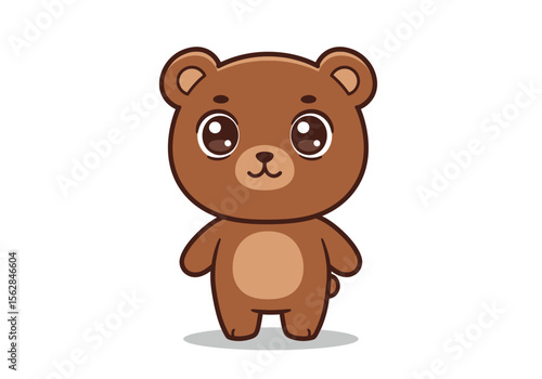 Cartoon bear with big eyes small nose brown fur standing on a white background