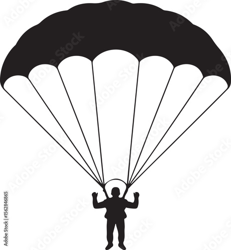 Parachutist in mid air with open parachute silhouette