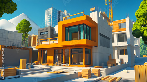 casa  modera en obra de construccion industria de viviendas o inmobiliarias proyectos y planificacion de la obra detalles de ingenieria 