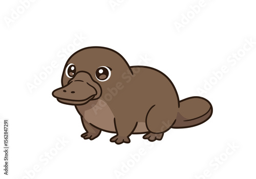 Cartoon platypus standing on all fours with a flat bill and dark eyes against a white background