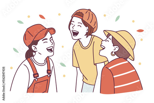 Joyful trio: Three friends burst into contagious laughter. Capturing the pure joy and friendship, each person radiates warmth and connection, the scene is filled with infectious positivity