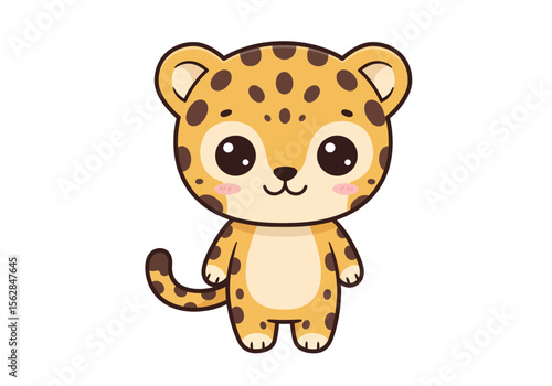 Cute cartoon jaguar with a tan body spots big eyes and small nose