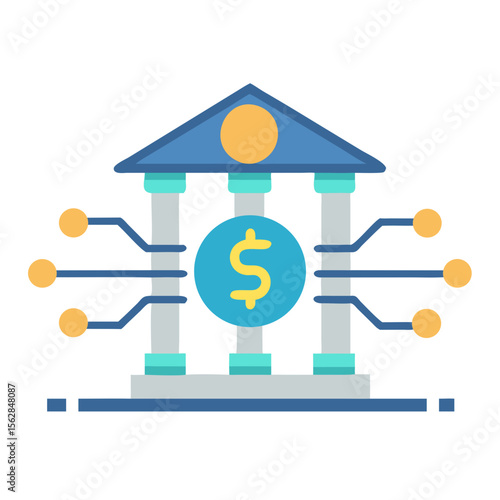 Digital bank building icon representing online finance connectivity