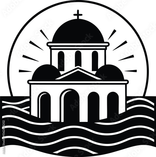 Church Dome with Water Waves Icon