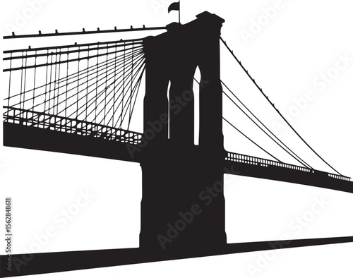 Iconic brooklyn bridge tower and suspension cables in a stark black silhouette