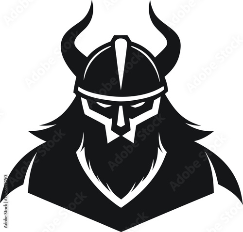 Vector art of a fierce viking warrior with horned helmet, isolated on white background