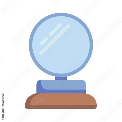 Cartoon style vanity mirror with brown base on black