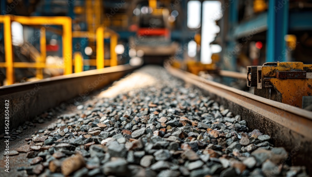 Obraz premium Industrial conveyor belt carrying gravel