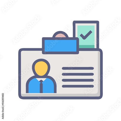 Employee identification card illustration with valid check mark icon