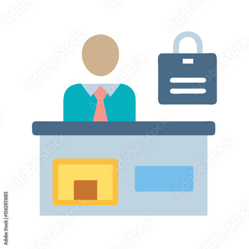 Simplified graphic of an office worker at a counter