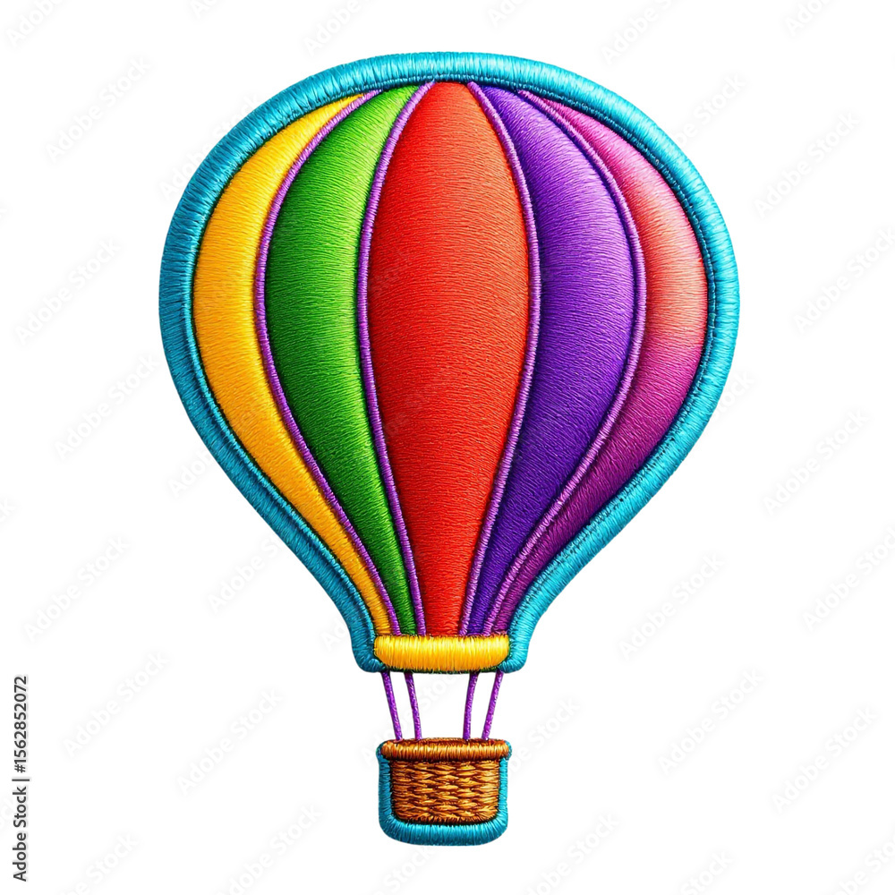 Fototapeta premium Embroidered Rainbow Hot Air Balloon Design Colorful embroidered